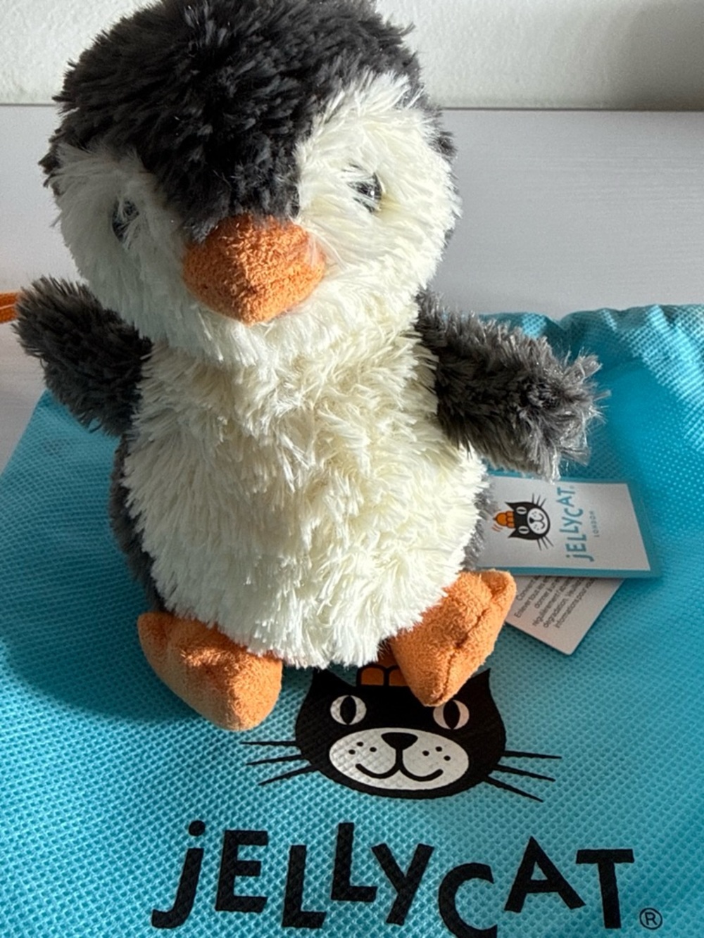 Jellycat Plush Penguin in Cream, Gray and Orange